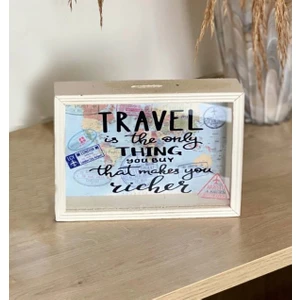 Travel Journal Tasarımlı Ahşap Kumbara