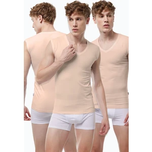Erkek Ten Rengi 3 Lü Paket V Yaka Iz Yapmayan Modal Kolsuz Görünmez Atlet 064 3M064