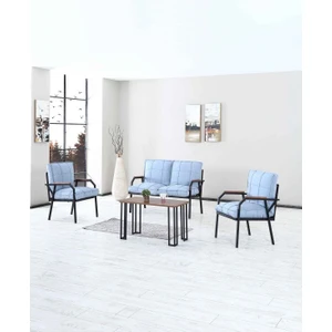 Hayal Serisi Balkon, Bahçe, Cafe - Metal Kanepe Koltuk Takımı - 2+1+1 Sehpalı - Turkuaz