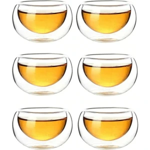 Çift Cidarlı Sosluk 35 ml 6 Adet | 6'lı Borosilikat Cam Sos Çerez Mini Kase Seti