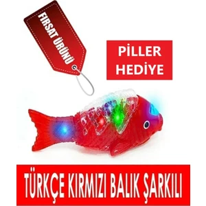 Brother Toys Müzikli Işıklı Pilli Yürüyen Türkçe Şarkılı Oyuncak Kırmızı Balık 3 Adet Pil Hediye 