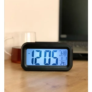 Işık Sensörlü Termometreli Alarmlı Dijital Masa Saati Siyah