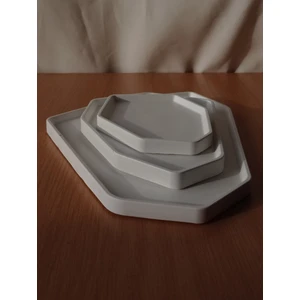 3'lü Geometrik Beton Tepsi Seti Sunumluk Dekoratif Tabak