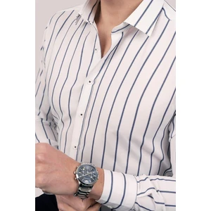 Beyaz Lacivert Çizgili Slimfit Erkek Gömlek