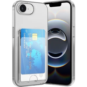 M.tk moveteck Apple iPhone 16E Kılıf Köşe Korumalı Kartlıklı Cüzdanlı Antişok Şeffaf Silikon Arkası Bölmeli Qr Kapak