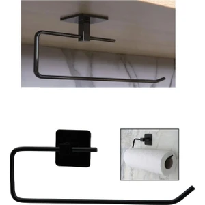 Yapışkanlı Dekoratif Siyah Metal Havlu Askılığı Banyo Mutfak Kağıt Havlu Askılığı Çok Amaçlı Askılık