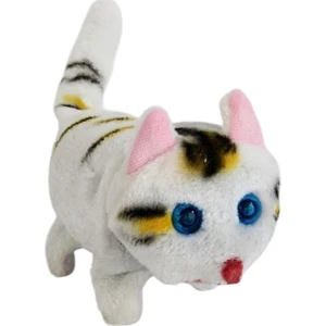 Yürüyen Sesli Hareketli Peluş Beyaz Kedi 18 cm