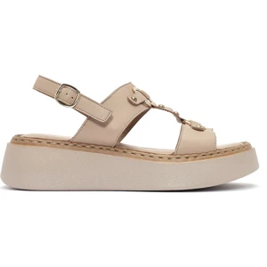 Kadın Krem Bilekten Tokalı Kalın Tabanlı Deri Comfort Sandalet 25SFD342518