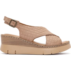 Kadın Pudra Bilekten Tokalı Dolgu Topuklu Deri Comfort Sandalet 25SFD341810