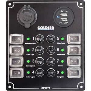 Switch Panel 8 Anahtar Şarj + USB-C Soketli Sigorta Paneli 12-24V 148x170mm