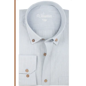 Erkek Mavimsi Gri Uzun Kollu Keten Efektli Cepli Pamuklu Gömlek