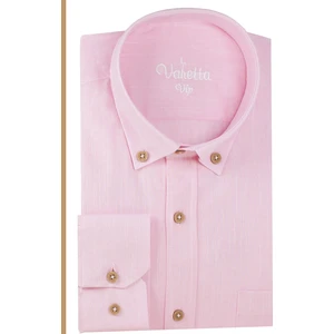 Erkek Pembe Uzun Kollu Keten Efektli Cepli Pamuklu Gömlek