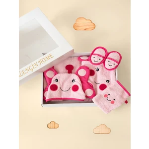 Zengin Home  Pamuk Kutulu Hediye Yenidoğan/bebek Bornoz Seti 4 Parça / Pembe Kelebek