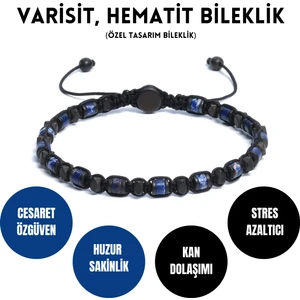 Sırlı Taş Varisit, Hematit Bileklik - İden Black Blue Bileklik - Tasarım Bileklik 4 mm Ayarlanabilir