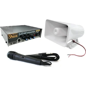 Pazarcı Ses Sistemi Takım Set 12V Amfi+Horn Hoparlör+Mikrofon