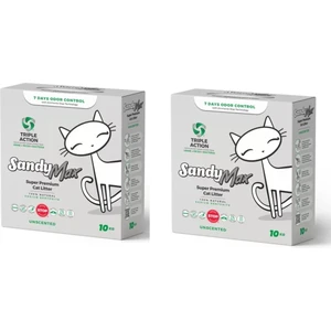 Sandy Max Triple Action Tozsuz Topaklanan Bentonit Doğal Kedi Kumu 10 kg ( 2 Adet)
