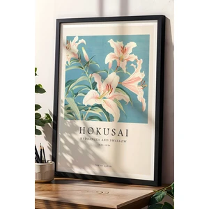 Katsushika Hokusai Ortanca ve Kırlangıç Japon Botanik Sanatı Doğal Ahşap Çerçeveli tablo