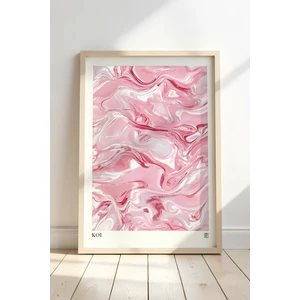 Pastel Pembe Tonlarda Soyut Dalga Desenli Japandi Ahşap Duvar Tablosu