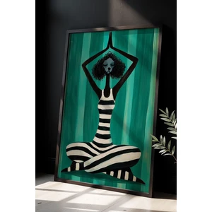 Poddle Köpek Yoga Figürü – Minimalist Meditasyon Doğal Ahşap Çerçeveli Duvar Tablosu