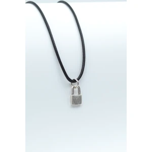 Bu Farklı Minimal Kilit Deri ip Kolye - Gümüş Kaplama - Kadın Erkek Kolye - No:969