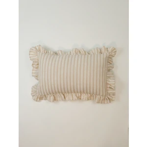 Çizgili Bohem Fırfırlı Dikdörtgen Kırlent Kılıfı - Krem Çizgili