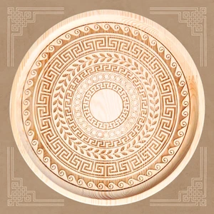 Etnik Desenli Ahşap Yuvarlak Dekoratif Tabak