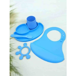 CKM Silikon 5li Bebek Mama Seti- Mama Önlüğü Mama Tabağı Kaşığı Bardak Diş Kaşıyıcı