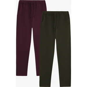 %100 Pamuk 2'li Takım Süprem Erkek Pijama Altı Rahat Kalıp Cepli Ipli Terletmez Esnek Bordo-haki Alt