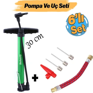 Bisiklet Pompa Seti 30 cm El Tipi Ayak Tutamaklı Hava Top Şişirme Plastik Başlıklı Borulu Iğne Uçlu