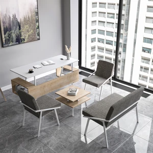 Irony Ofis Koltuk Takımı Beyaz Sünger Oturumlu Metal Ayaklı Sabit Bel Desteği