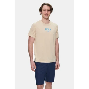 Sherman Beyaz Bisiklet Yaka Baskılı Standard Fit Erkek Tshirt