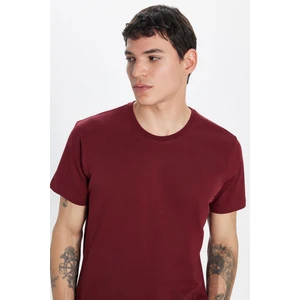 Erkek Slim Fit Dar Kesim Bisiklet Yaka  Organik Pamuk Yumuşak Dokulu Kısa Kol Bordo Tişört