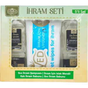 Kokusuz Ihram Seti 5li , Ihram Sıvı Sabunu, Ihram Şampuan, Ihram Katı Sabun, Ihram Islak Mendil