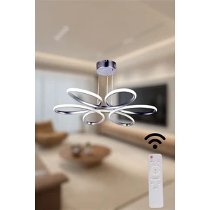 Ey Shop Modern Krom Papatya Model Kumandalı 3 Renk (Beyaz / Sarı / Günışığı) LED Avize