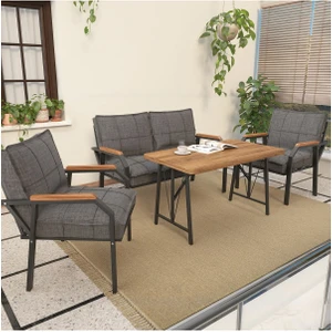 Hayal Serisi Balkon, Bahçe, Cafe - Metal Kanepe Koltuk Takımı - 2+1+1 70 x 110 cm  Masalı - Koyu Gri