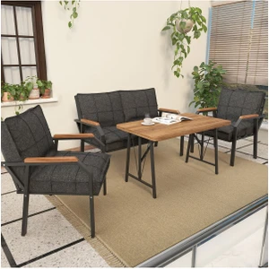 Hayal Serisi Balkon, Bahçe, Cafe - Metal Kanepe Koltuk Takımı - 2+1+1 70 x 110 cm  Masalı - Antrasit