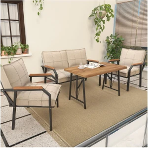 Hayal Serisi Balkon, Bahçe, Cafe - Metal Kanepe Koltuk Takımı - 2+1+1 70 x 110 cm  Masalı - Krem