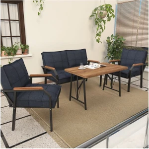 Hayal Serisi Balkon, Bahçe, Cafe - Metal Kanepe Koltuk Takımı - 2+1+1 70 x 110 cm  Masalı - Lacivert