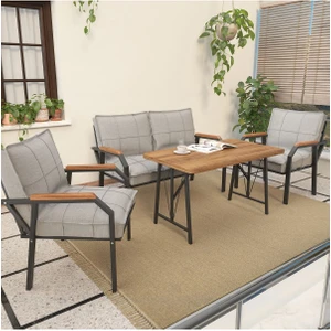 Hayal Serisi Balkon, Bahçe, Cafe - Metal Kanepe Koltuk Takımı - 2+1+1 70 x 110 cm  Masalı - Açık Gri