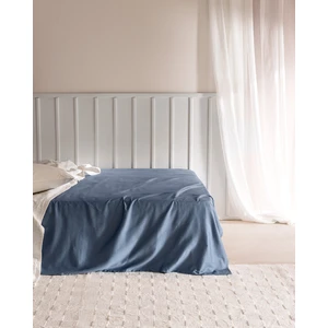 Madame Coco Ciel Çift Kişilik %100 Pamuk Lastiksiz Saten Çarşaf - Koyu Mavi