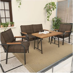 Hayal Serisi Balkon, Bahçe, Cafe - Metal Kanepe Koltuk Takımı - 2+1+1 70 x 110 cm  Masalı - Kahverengi