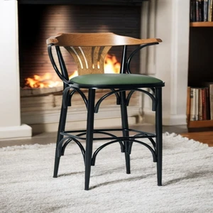 Bar Sandalyesi Yeşil-Kahve Renkli 169 / 75   cm   - Oturma Yüksekliği 75  cm  - Metal İskelet - Deri Oturum - Ahşap Sırt ve Kolçak