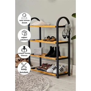 Ahşap Çubuklu Boyanabilir Raflı Ayakkabılık 4 Bölmeli Düzenleyici Dekoratif Raf  Organizer