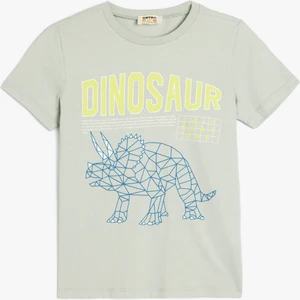 Dinozor Baskılı Bisiklet Yaka Kısa Kollu Pamuklu Tişört