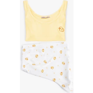 Viskon Kumaş Ördek Baskılı Askılı Şortlu Pijama Takımı