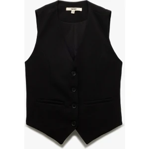 Krep Scuba Kumaş Astarlı Slim Fit V Yaka Kolsuz Düğmeli Yelek