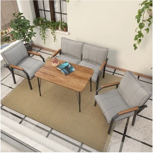 Hayal Serisi Balkon, Bahçe, Cafe - Metal Kanepe Koltuk Takımı - 2+1+1 90X60CM Masalı - Açık Gri