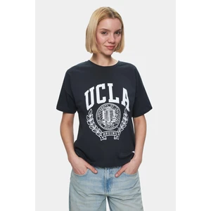 Avalon Antrasit Bisiklet Yaka Baskılı Oversize  Kadın Tshirt