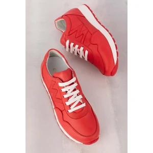 Içi Dışı  Deri Anatomik Taban Spor Ayakkabı FLF.444 - Kırmızı - 35