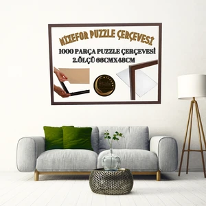 1000 Parça Puzzle Yapboz Çerçevesi Ölçü 66CMX48CM Ön Yüzey Kırılmaz Pleksi Arka Yüzey Ahşap Mdf -RENK KAHVE
